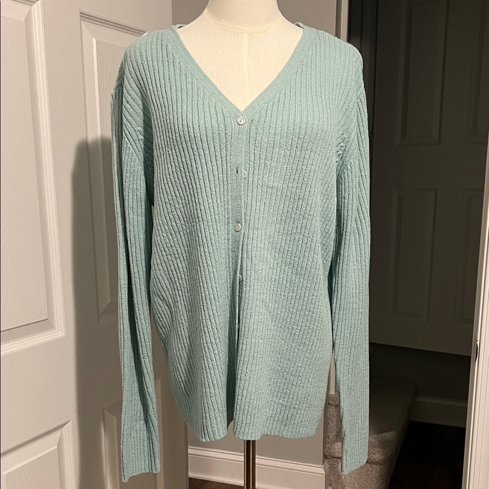Spiegel Mint Green Ribbed Cardigan